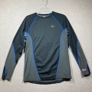 Mizuno Breath Thermo Long Sleeve Compression Top Men's Large Black Gray Blue